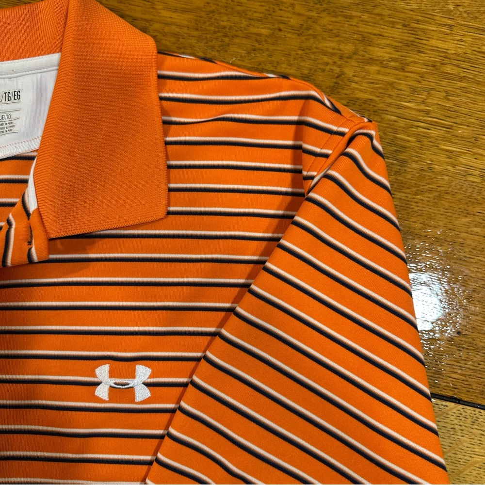 Under Armour Men's Polo in Orange and Black Stripes